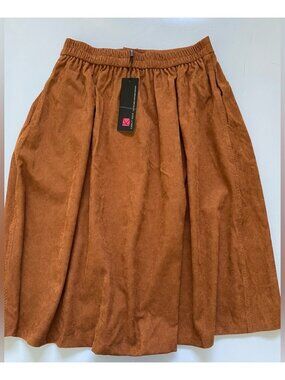Brown MIDI Skirt for Women Corduy